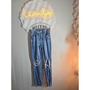 American Eagle Mom Jeans Strigid Womens 4 Blue Denim Distressed Stretch